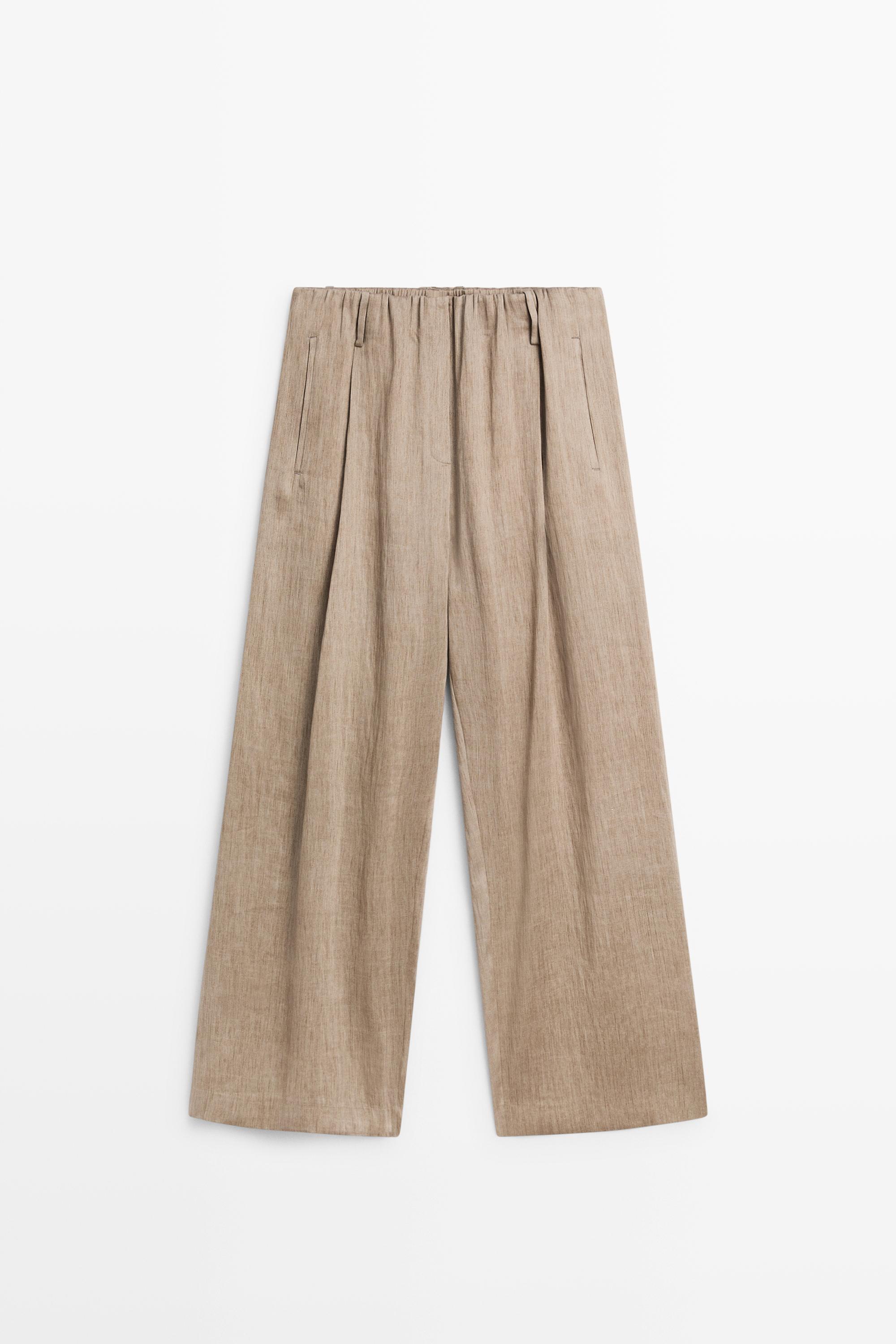 Satin pleated pants with elastic detail - STUDIO